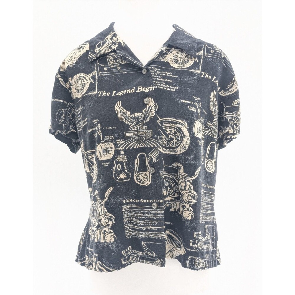 Harley Davidson Vintage Motorcycles Collared Button Up Top Made in USA Size M/L